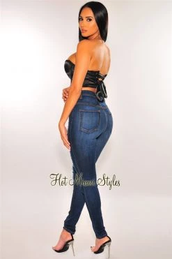 Orange Shine Black Satin Underwire Padded Busk Bustier Crop Top