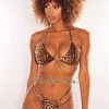 Vendor-unknown Leopard Print Gold Chain Padded High Cut Thong Bikini Just In