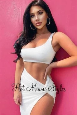 Vendor-unknown Just In White One Shoulder Knotted Slit Two Piece Set