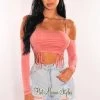 Vendor-unknown Just In Rose Double Straps Off Shoulder Ruched Crop Top