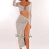 Vendor-unknown Light Gray Lace Up Knotted Slit Skirt Two Piece Set Just In