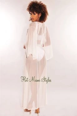 Vendor-unknown White Mesh Sheer Maxi Tie Up Cover Up Just In