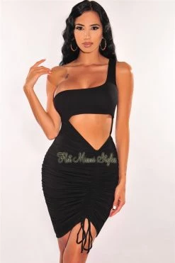 Vendor-unknown Just In Black One Shoulder Cut Out Ruched Dress