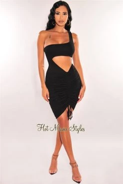 Vendor-unknown Just In Black One Shoulder Cut Out Ruched Dress