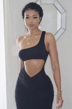 Vendor-unknown Just In Black One Shoulder Cut Out Ruched Dress