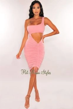Vendor-unknown Just In Blush One Shoulder Cut Out Ruched Dress