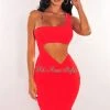 Vendor-unknown Red One Shoulder Cut Out Ruched Dress