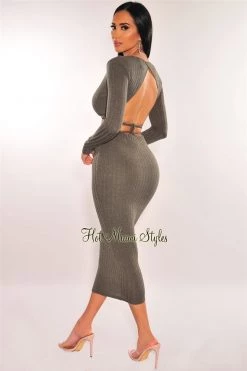 Sole Mio (set) Olive Ribbed Knit Wrap Around Skirt Two Piece Set