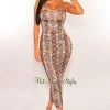 Elan International Brown Snake Print Spaghetti Straps Ruched Dress Just In