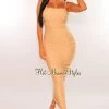 Elan International Just In Nude Spaghetti Straps Ruched Dress