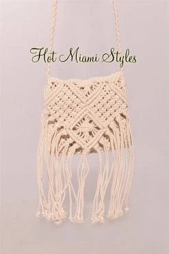 Vendor-unknown Cream Embroidered Crochet Macrame Crossbody Bag