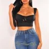 Orange Shine Just In Black Straps Peasant Bustier Crop Top