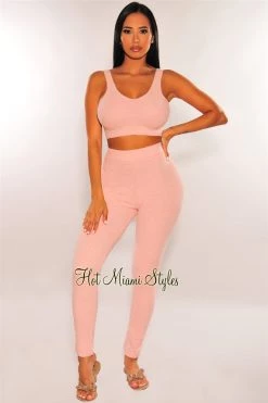 Sole Mio (set) HMS Lounge: Blush Fuzzy Tank High Waist Jogger Pants Two Piece Set Just In