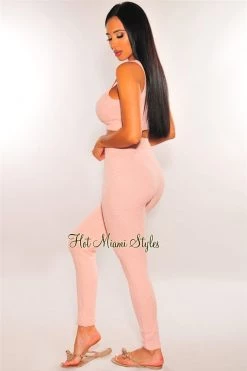 Sole Mio (set) HMS Lounge: Blush Fuzzy Tank High Waist Jogger Pants Two Piece Set Just In