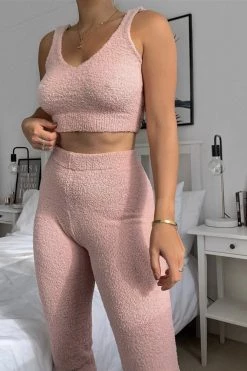 Sole Mio (set) HMS Lounge: Blush Fuzzy Tank High Waist Jogger Pants Two Piece Set Just In