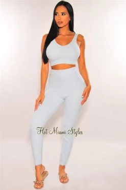 Sole Mio (set) Just In HMS Lounge: Iced Blue Fuzzy Tank High Waist Jogger Pants Two Piece Set