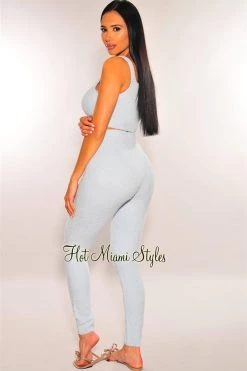 Sole Mio (set) Just In HMS Lounge: Iced Blue Fuzzy Tank High Waist Jogger Pants Two Piece Set