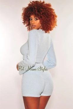 Sole Mio (set) HMS Lounge: Iced Blue Fuzzy Bell Sleeves Biker Shorts Two Piece Set Just In
