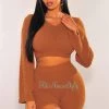 Sole Mio (set) Just In HMS Lounge: Toffee Fuzzy Bell Sleeves Biker Shorts Two Piece Set