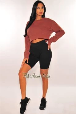 Vendor-unknown HMS Fit: Black Seamless Ribbed Knit Biker Shorts Just In