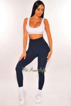 Pixie Dust Just In HMS Lounge: Navy Textured Waistband High Waist Fleece Lined Leggings