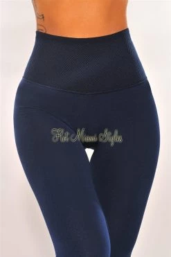 Pixie Dust Just In HMS Lounge: Navy Textured Waistband High Waist Fleece Lined Leggings