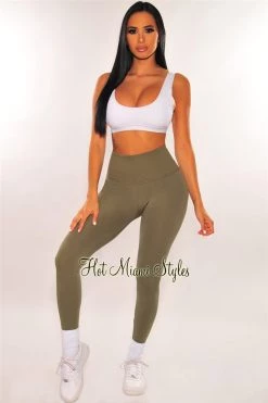 Pixie Dust HMS Lounge: Olive Textured Waistband High Waist Fleece Lined Leggings