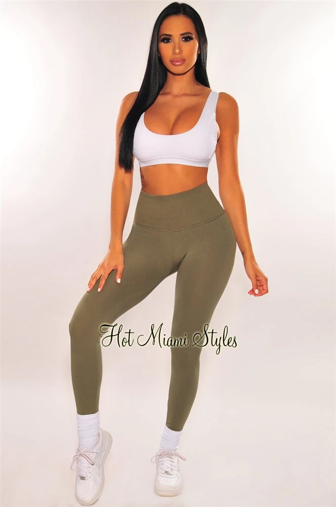 Pixie Dust HMS Lounge: Olive Textured Waistband High Waist Fleece Lined Leggings