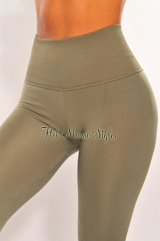 Pixie Dust HMS Lounge: Olive Textured Waistband High Waist Fleece Lined Leggings