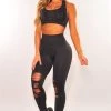 Sole Mio (set) HMS Fit: Vintage Black Seamless Ripped High Waist Leggings Two Piece Set Just In