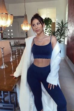 Sole Mio (set) Just In HMS Fit: Navy Knit High Waist Capri Leggings Two Piece Set