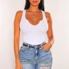 Glamazon Just In HMS Essential: White V Neck Seamless Ribbed Tank Top