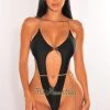 Vendor-unknown Just In Black Gold Chain Cut Out Ultra High Cut Swimsuit
