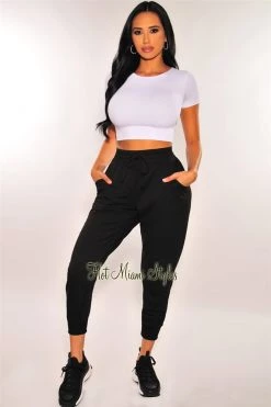 Pixie Dust HMS Lounge: Black Drawstring High Waist Jogger Pants