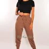 Pixie Dust Just In HMS Lounge: Toffee Drawstring High Waist Jogger Pants