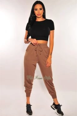 Pixie Dust Just In HMS Lounge: Toffee Drawstring High Waist Jogger Pants
