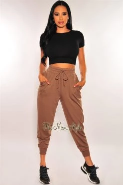 Pixie Dust Just In HMS Lounge: Toffee Drawstring High Waist Jogger Pants