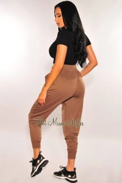 Pixie Dust Just In HMS Lounge: Toffee Drawstring High Waist Jogger Pants