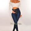Vendor-unknown Dark Denim Rose Gold Button Up High Waist Skinny Jeans
