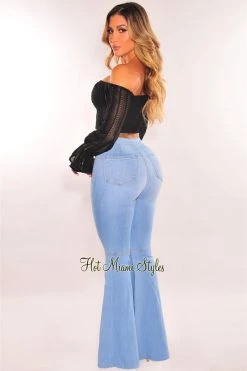 Vendor-unknown Light Denim High Waist Bell Bottoms Flare Jeans