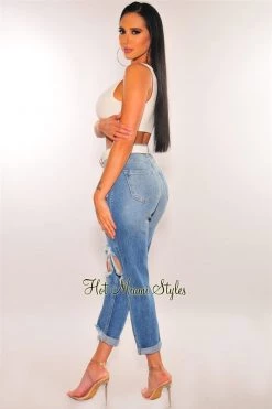 Vendor-unknown Denim Ripped High Waist Boyfriend Jeans Just In