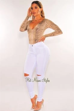 Vendor-unknown White Ripped Knee High-Waist Skinny Jeans