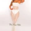 Vendor-unknown Off White Crochet Strapless Lace Up Belted Palazzo Cover Up Jumpsuit