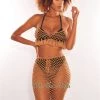 Vendor-unknown Mocha Crochet Halter Fringe Hem Skirt Two Piece Set Cover Up Just In