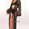Vendor-unknown Black Knit Crochet Long Sleeve Tie Up Maxi Cover Up Just In