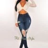 Vendor-unknown Just In Dark Blue Denim Ripped High Waist Skinny Jeans