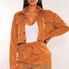 Vendor-unknown Caramel Faux Suede Collared Button Up Cropped Jacket