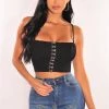 Vendor-unknown Just In Black Spaghetti Straps Faux Hook & Eye Bustier Crop Top