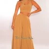 Vendor-unknown Mocha Ribbed Cut Out High Waist Palazzo Two Piece Set