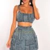Vendor-unknown Just In Deep Teal Paisley Print Tie Up Straps Ruffle Skirt Two Piece Set